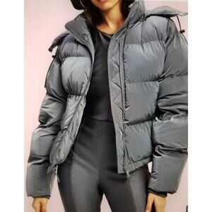 Good American Winter Iridescent Chrome Gray Puffer Jacket w/Hood Size XL